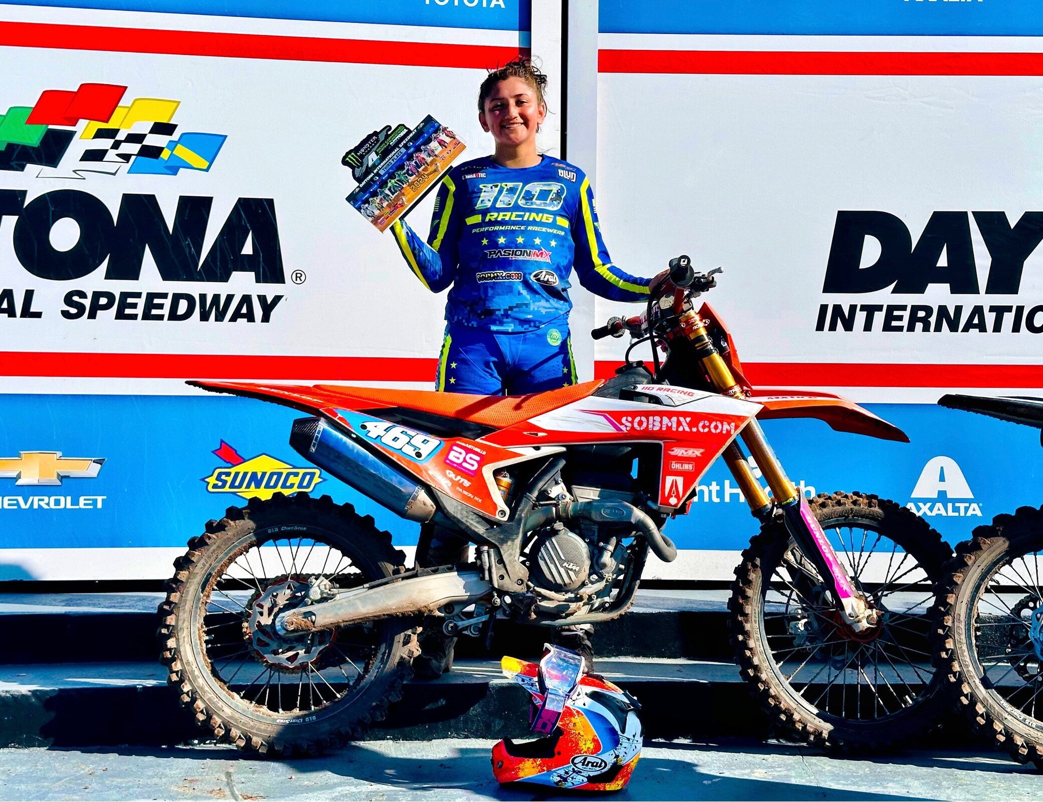 Astudillo on the podium at the first round of WMX Racing in Daytona.
