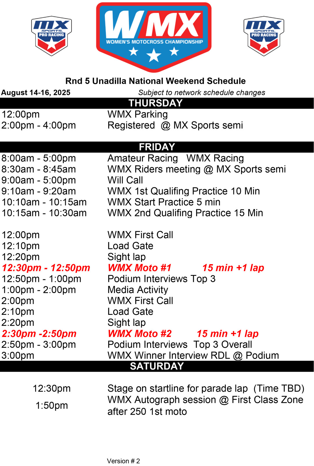 Unadilla WMX Schedule