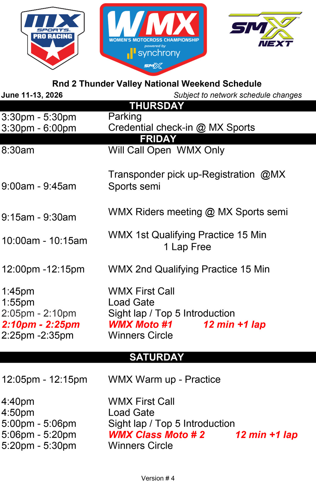 WMX Thunder Valley Schedule
